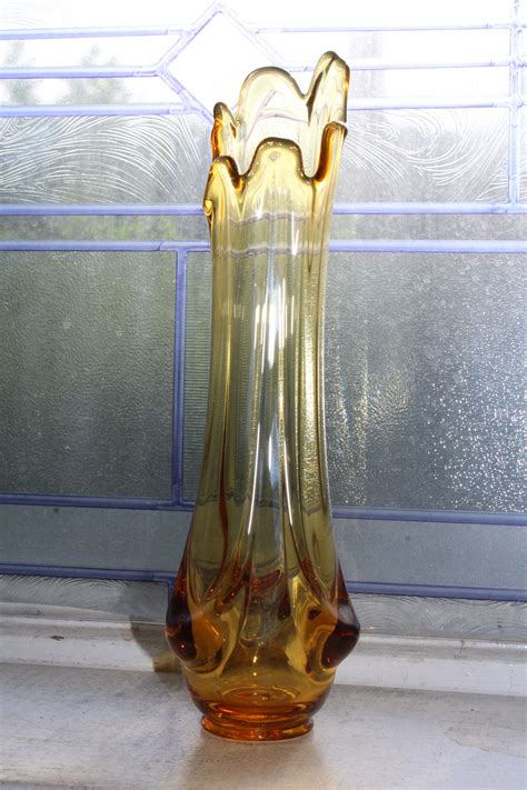 Large Amber Swung Glass Vase 1175 Vintage Mid Century Modern