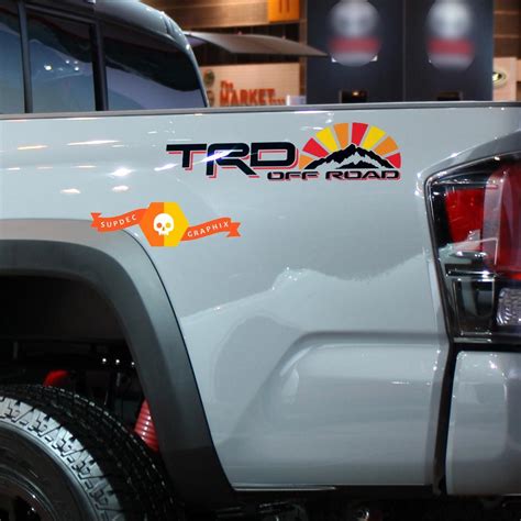 Pair Of Trd 4x4 Off Road With Mountains Vintage Sunset Retro Old Style