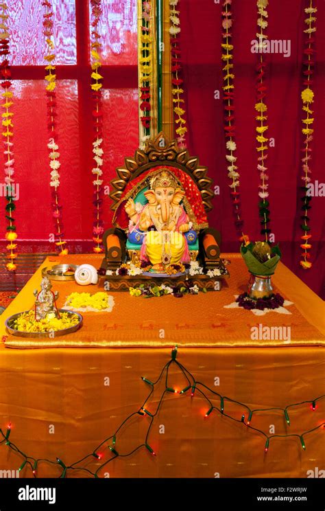 An Altar To The Hindu God Ganesha Or Ganesh Reading Hindu Temple
