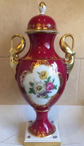 Ak Kaiser W Germany Porcelain Lidded Red Gold Floral Handled Comtesse
