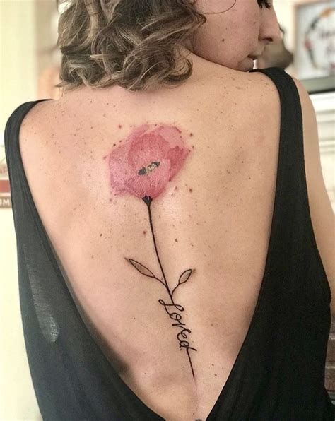 Poppy Watercolor Floral Tattoo Loved Women Spine Back