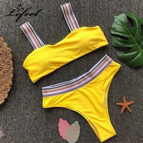 Lefeel 2018 Sexy Bikini Set Shoulder Strap Bikinis Solid Swimsuit Bathing Suit Beach Wear