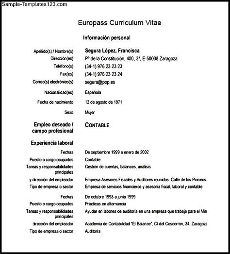 Sample Europass Curriculum Vitae Sample Templates