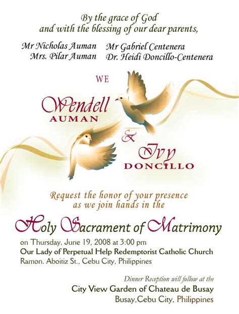 Contact the priest in your local parish where each of you presently live to let him know of your intention to marry and make an appointment to meet him. Invitation Card Designs | Wendell & Ivy Wedding