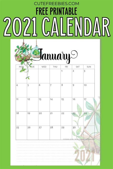 2023 Calendar Free Printable Plants Theme Cute Freebies For You