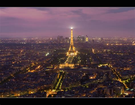 Paris Skyline At Night With Eiffel Tower City Of Lights