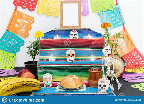 Traditional Mexican Homemade Altar To Celebrate The Day Of The Dead