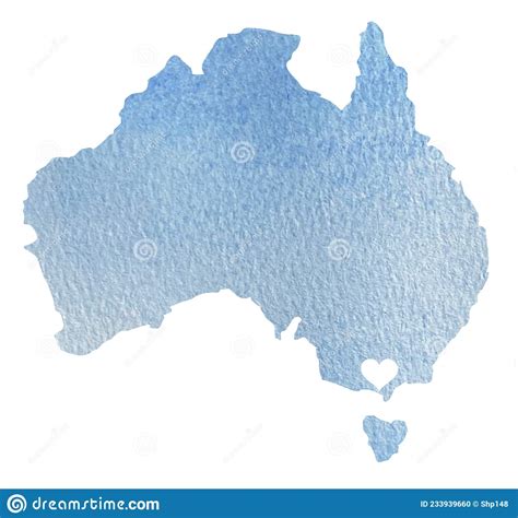 Watercolor Blue Map Of Australia With Indication Of Melbourne Isolated
