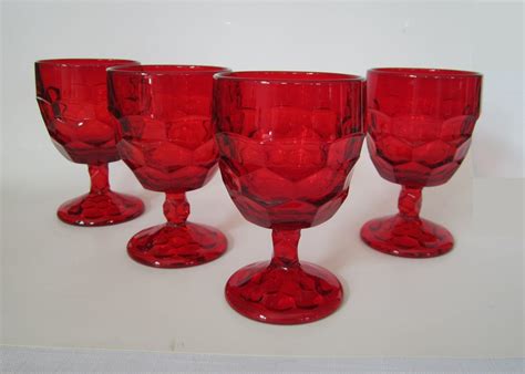 4 Pc Georgian Water Goblet By Viking Ruby Red Set Vintage Hand Etsy