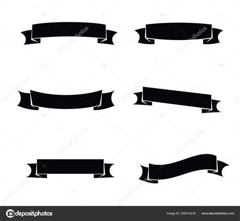 Blank Black Ribbon Banner Set Vector Design Template Stock Vector By