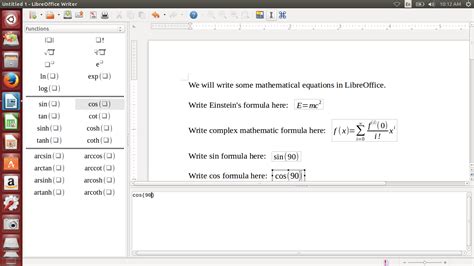 Libreoffice Writer Equation Editor Usage Examples