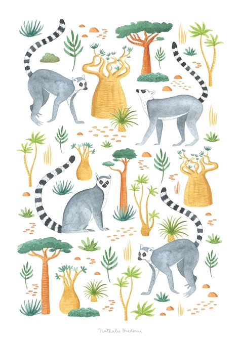 Lemur in Madagascar illustration by Nathalie Ouederni | Lemur art, Animal illustration kids ...