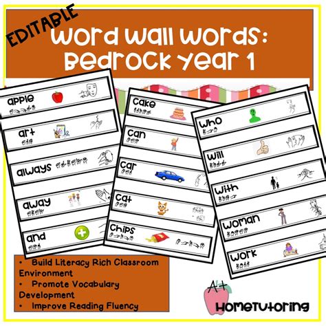 Word Wall Words Bedrock Year 1 Edit Word Fonts Made By Teachers