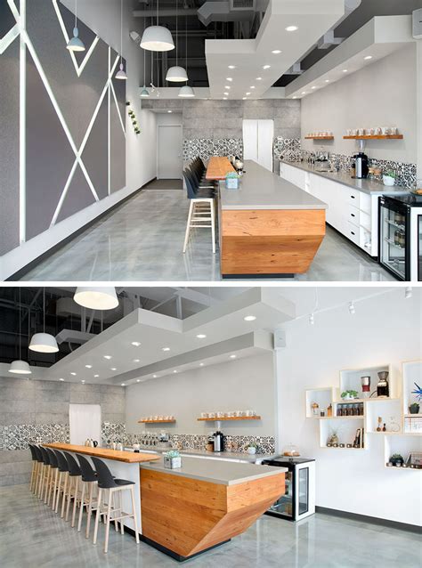 This Modern Coffee Shop Has A Palette Of Grey White And Wood