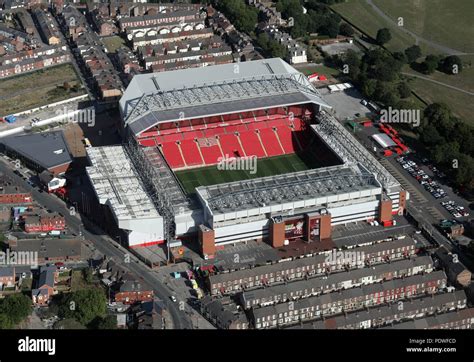 Aerial View Of Liverpool Fc Anfield Stadium Football Ground England