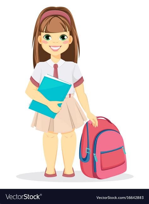 Schoolgirl With Backpack And Textbook Royalty Free Vector