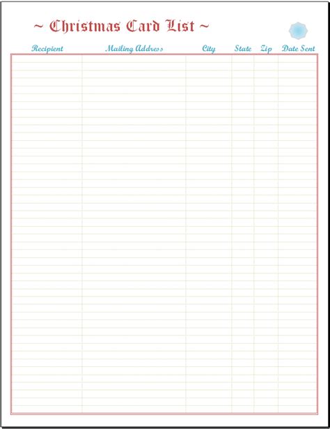 Includes an attractive graphic in the header. Christmas Card List Template - Spreadsheetshoppe