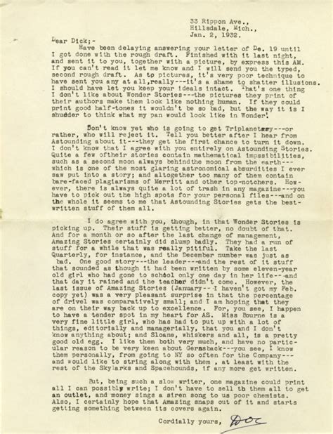 Edward Elmer Smith Letter To Richard Dodson 1932 01 02 Richard W