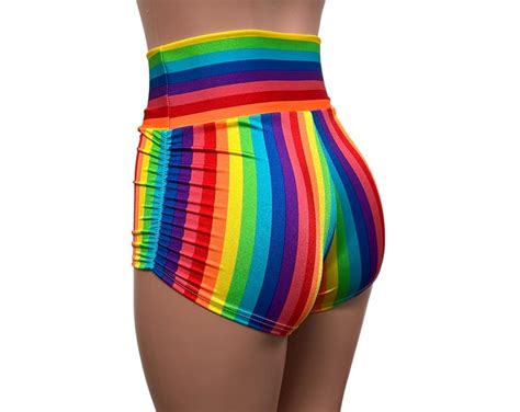 Rainbow Stripe Low Rise Cheeky Booty Shorts Gay Pride Raves Etsy