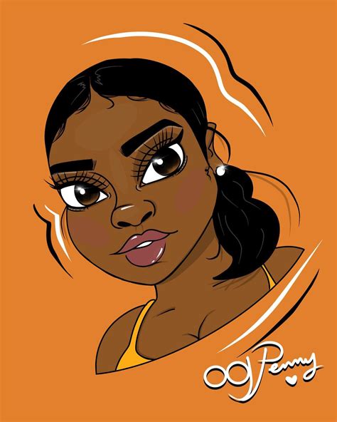 Black Girl Digital Art Baddie Illustration Art By Og Penny Orange