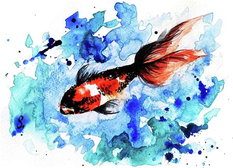 Underwater World Original Watercolor Fish Painting Painting By