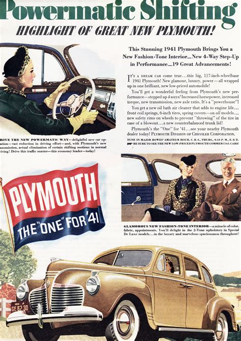 1941 Plymouth Advertising Pins Automobile Advertising Vintage