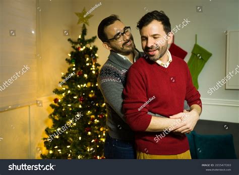 Adorable Gay Men Embracing Looking Very Stock Photo 2215477203