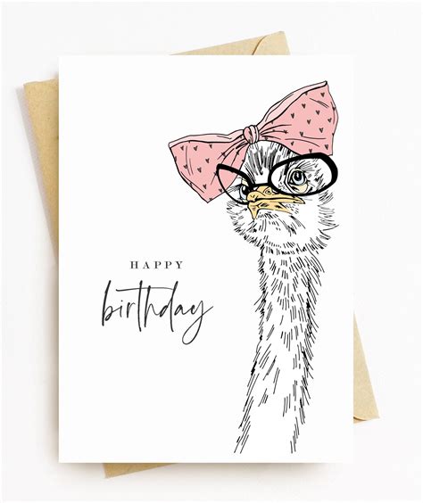 Je323 Happy Birthday Card Ostrich Etsy Uk