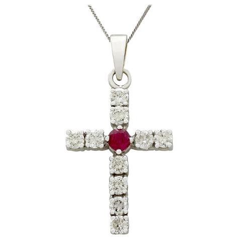 Large Gold Cross Diamond Ruby Pendant For Sale At 1stdibs