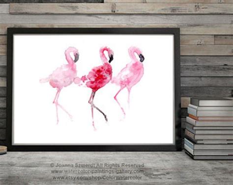 Flamingo Art Print Pink Wall Decor Bird Watercolor Painting Etsy