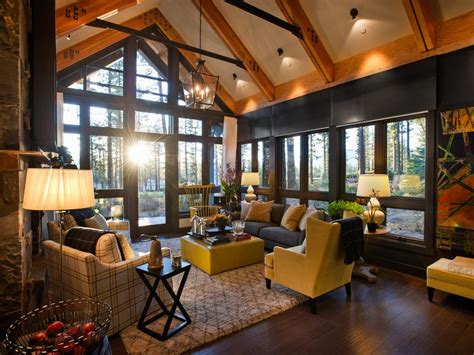 Grand A Frame Living Room With Forest Views Hgtv