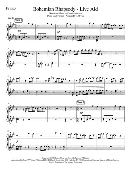 Bohemian Rhapsody Partituras Queen Piano Dúo