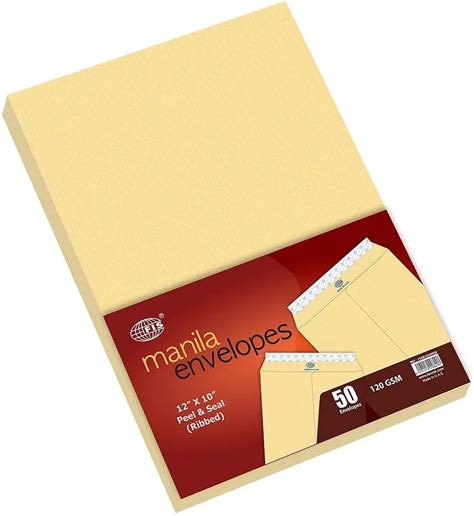 Fis Manila Envelopes Peel And Seal Ribbed 12 X 10 Inch 120 Gsm Cream