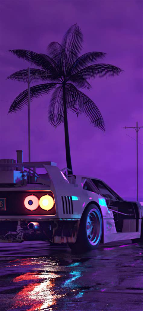 1080x2340 Retro Wave Sunset And Running Car 1080x2340 Resolution