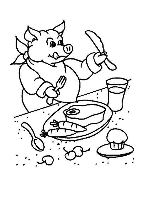 J'aime qu'il tombe de l'eau, voilà mon tempérament. Coloriage cochon dejeuner sur Hugolescargot.com