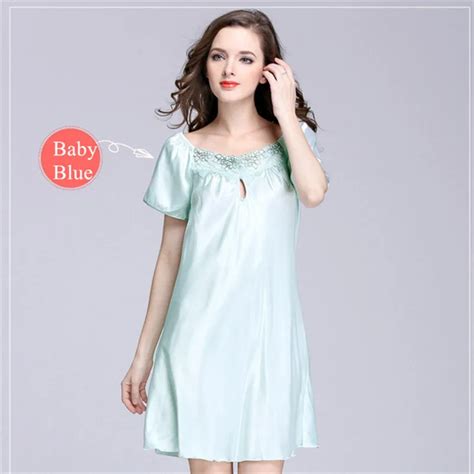 Solid Satin Chiffon Women Nightgowns Sexy Lace Sleepshirt Summer