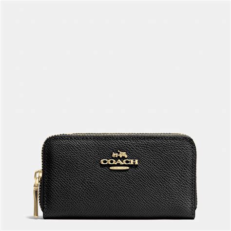 Coach Small Double Zip Coin Case In Crossgrain Leather In Black Lyst