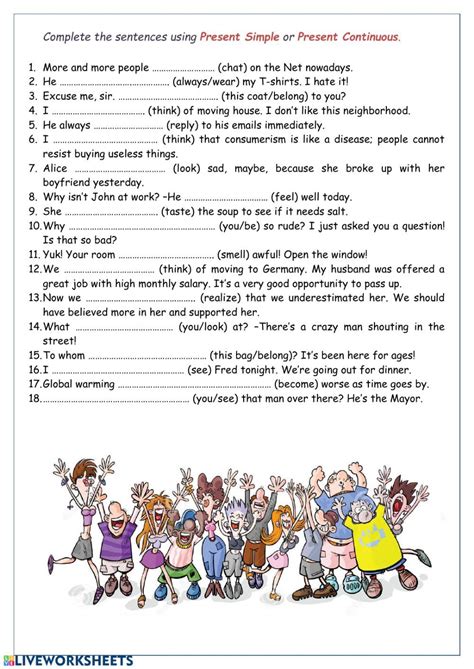 Present Continuous Worksheet Presente Simple English Exercises