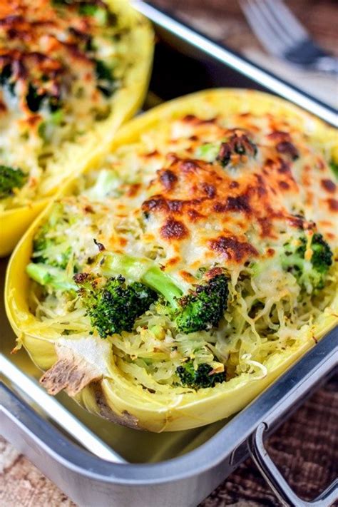 Broccoli And Cheese Stuffed Spaghetti Squash