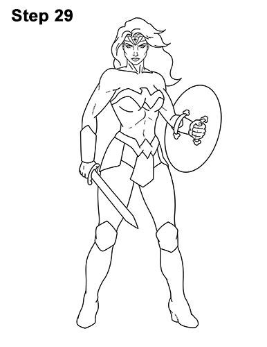 How To Draw Wonder Woman Full Body Wonder Woman Drawing Drawing Superheroes Drawings