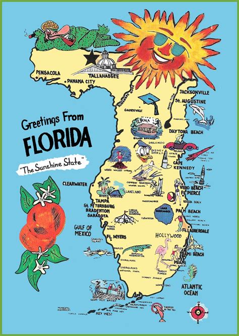 Pictorial Travel Map Of Florida Map Of Florida South Florida Map