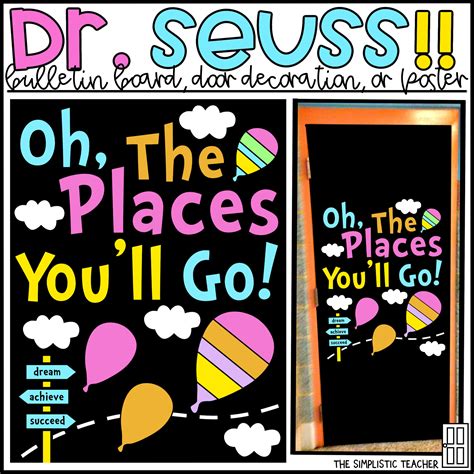 oh the places you ll go dr seuss classroom door decoration kit bulletin board set or poster