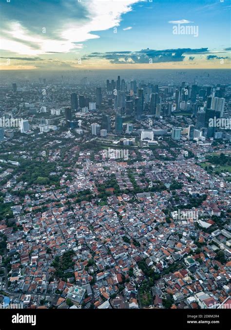 Jakarta Capital City Of Indonesia Drone Photograph Of Downtown With