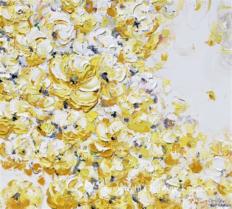 Original Art Yellow White Abstract Painting Flowers Floral Home Decor