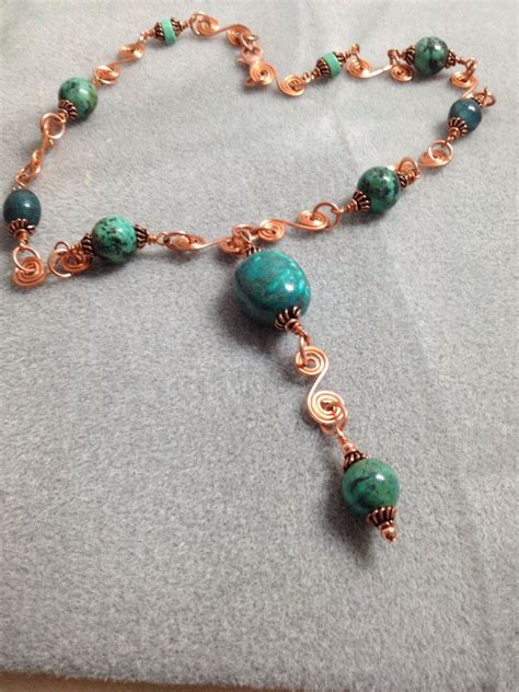 Wire Wrapped Copper Wire And Turquoise Necklace Etsy In 2021 Beaded