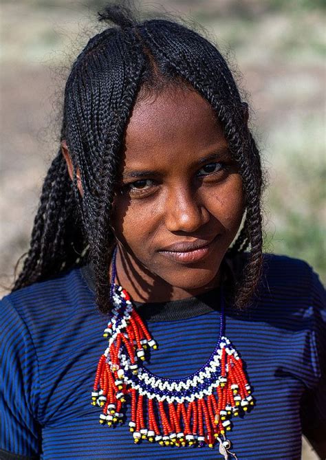 Portrait Of An Afar Tribe Girl With Braided Hair Afar Region Mile