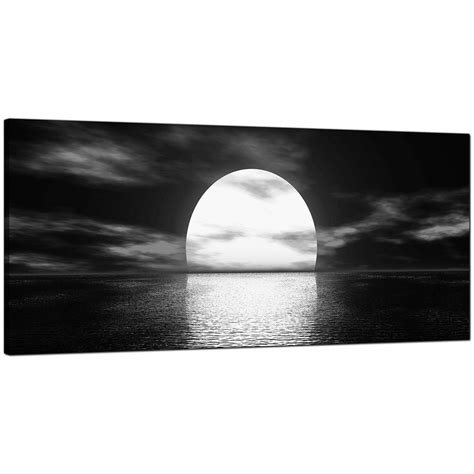 Modern Black And White Canvas Wall Art Of An Ocean Sunset