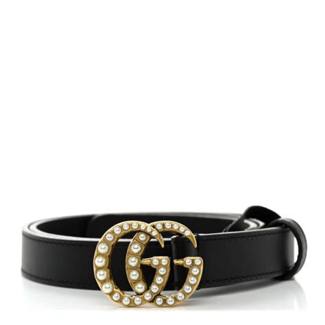 Gucci Calfskin Pearl Double G 20mm Belt 75 30 Black Cream 1266565