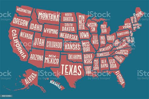 Poster Map United States Of America With State Names Stock Illustration