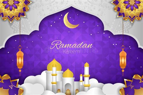 Background Ramadan Kareem Islamic With Element And Purple Color Stock